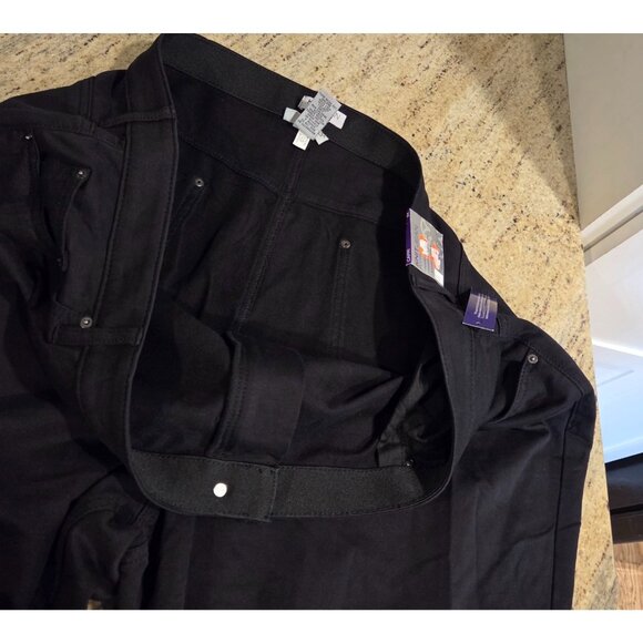 Catherines Womens Size 3X Knit Jean Fly Front Black Stretch French Terry Capri - Picture 8 of 13